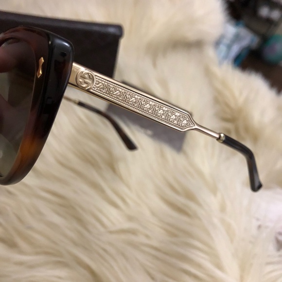 GUCCI Cat Eye 57mm Havana Gold Sunglasses - Picture 4 of 8